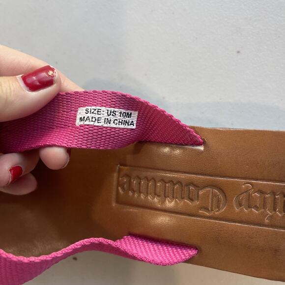 Juicy Couture SZ 10 Pink Y2K Flip Flops Sandals Rhinestone LeatherWedge Barbie - Picture 10 of 10